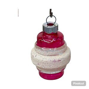 Vintage Red & White Christmas Tornado UFO USA Ornament Glitter Glass Design 2.5"